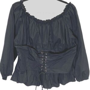 SPOON JEANS Blouse Corset Tie Peplum On/Off Shoulder 3/4 Sleeve Womens 2X Black